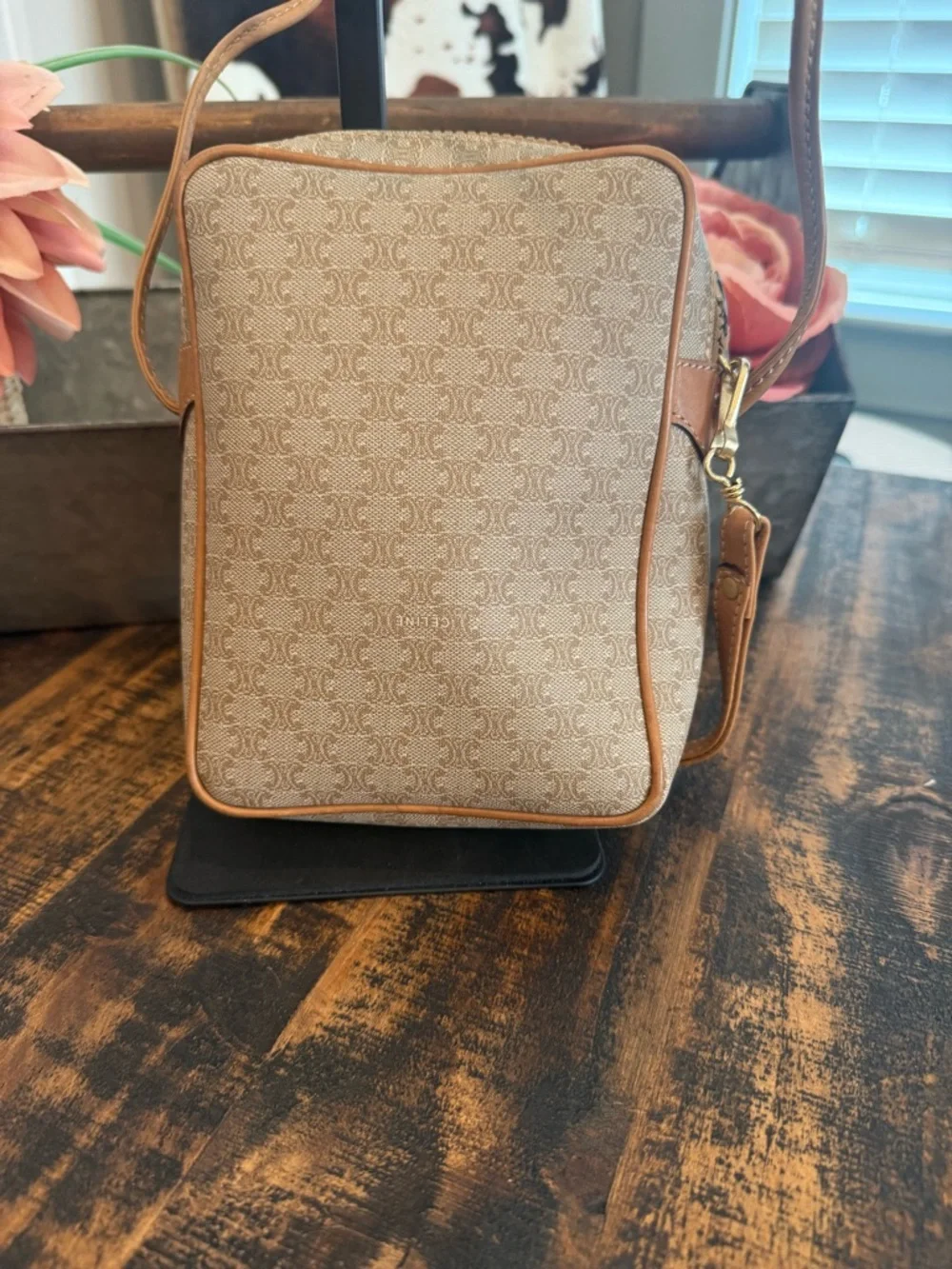 Celine Authentic Beige Crossbody Bag with Tan Leather Trim - Picture 4 of 15